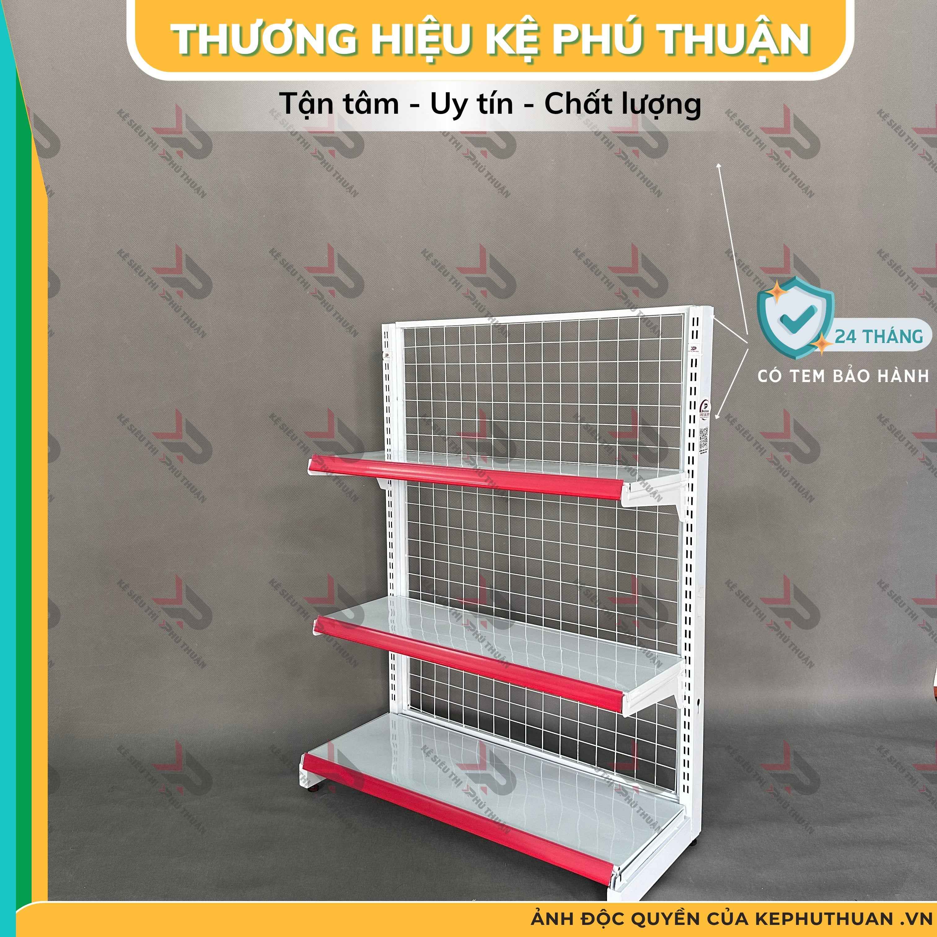 Kệ Siêu Thị Áp tường (1 Mặt) - Dài 90 x Rộng 35 x Cao 120 x 3 tầng
