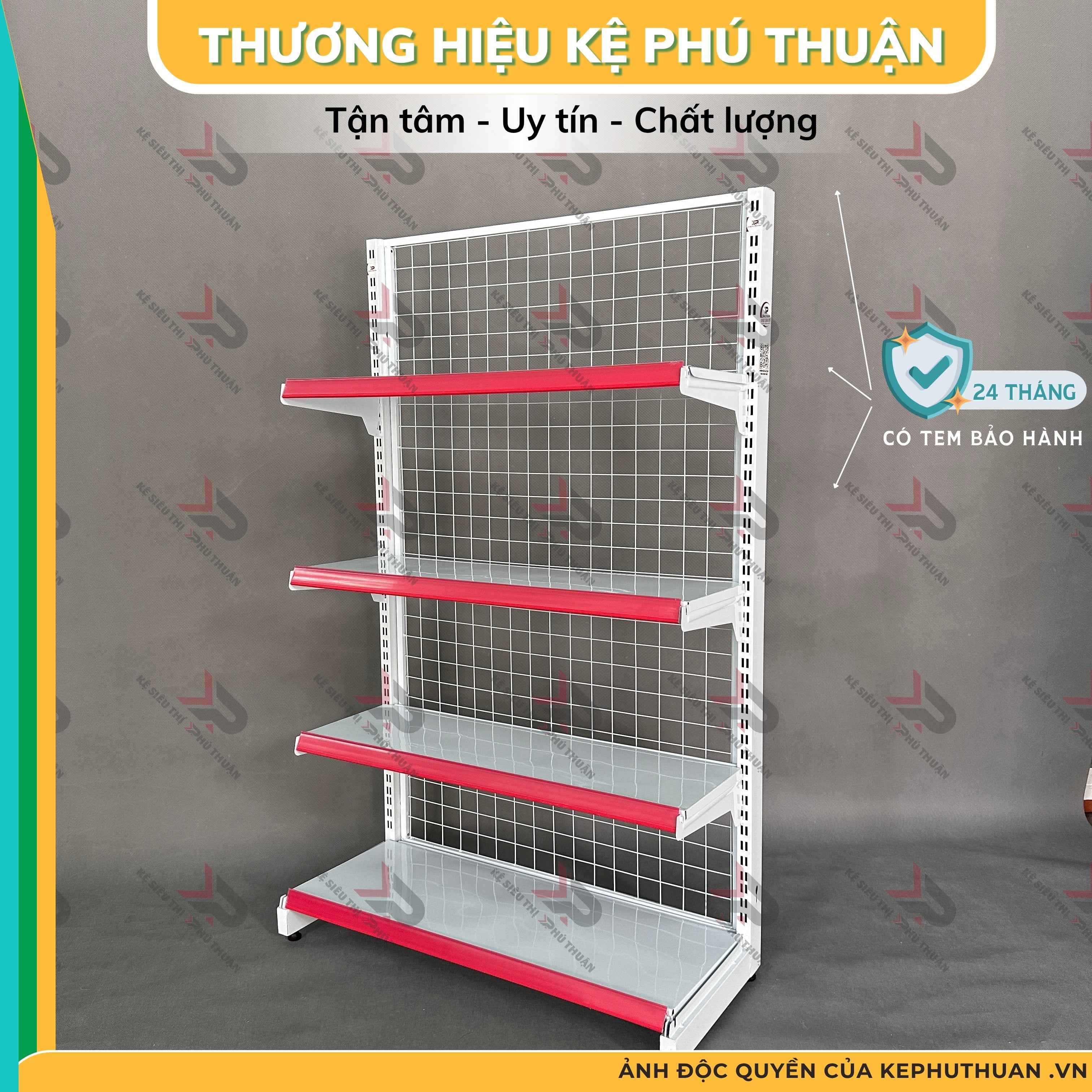 Kệ Siêu Thị Áp tường (1 Mặt) - Dài 90 x Rộng 35 x Cao 150 x 4 tầng