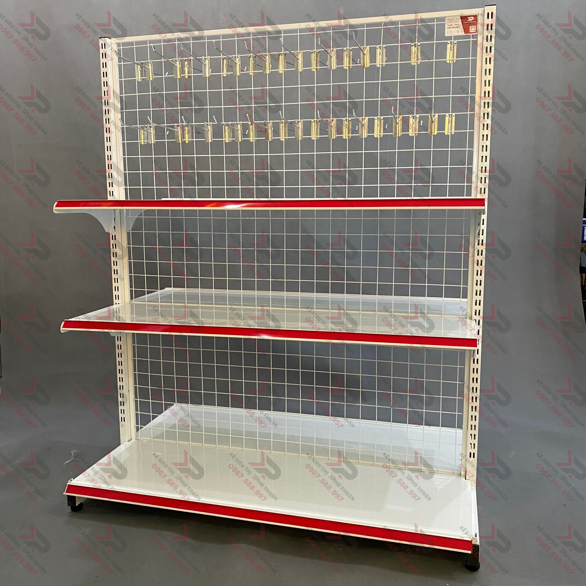 Kệ Móc Lưới Đôi (2 Mặt) Dài 120 x Rộng 70 x Cao 180 x 3 Tầng x 60 Móc Lưới 20cm