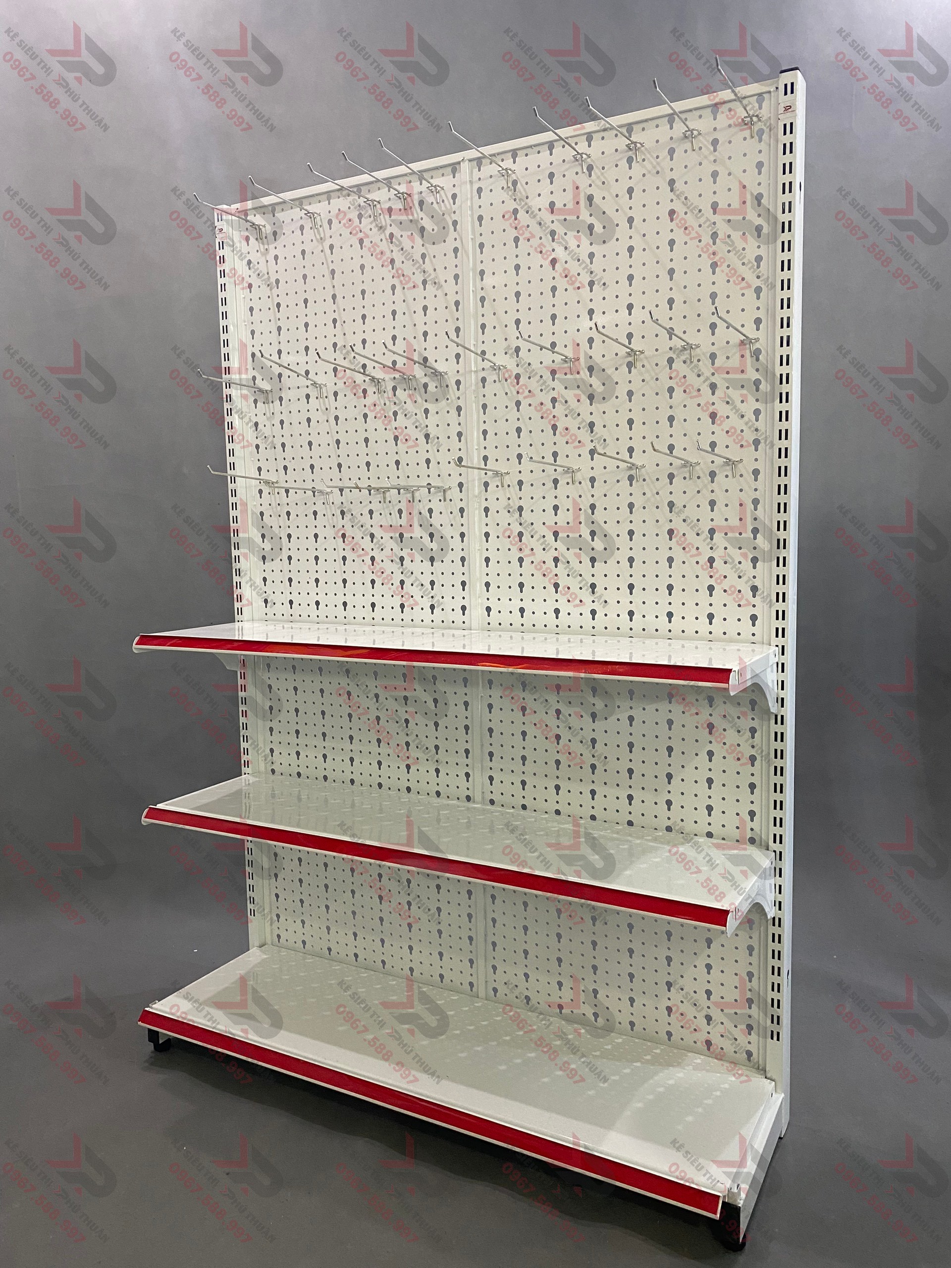 Kệ Móc Tole Đơn (1 Mặt) Dài 120 x Rộng 35 x Cao 180 x 3 Tầng x 30 Móc Tole 20cm