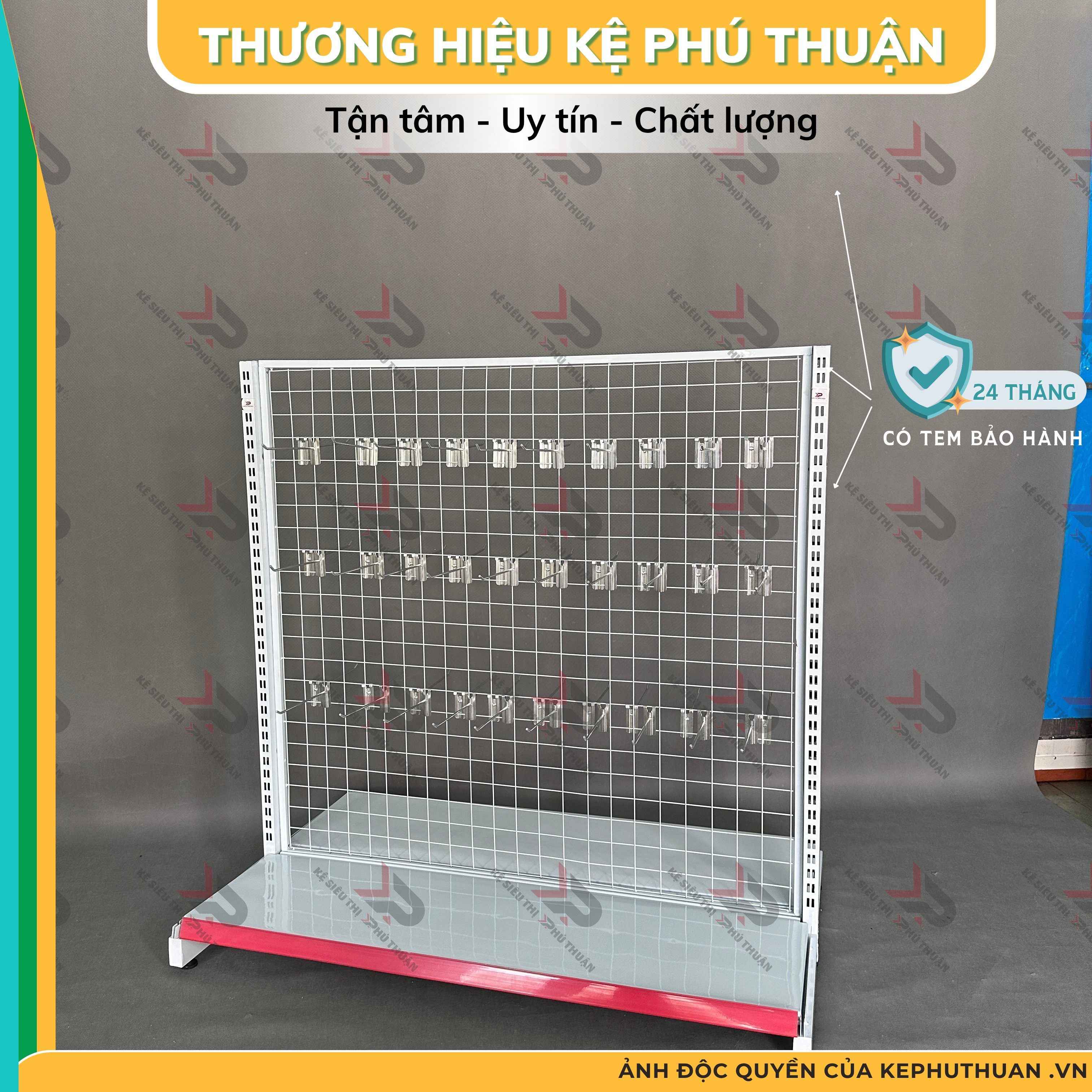 Kệ Móc Lưới Đôi (2 Mặt) Dài 120 x Rộng 70 x Cao 120 x 1 Tầng x 60 Móc Lưới 20cm