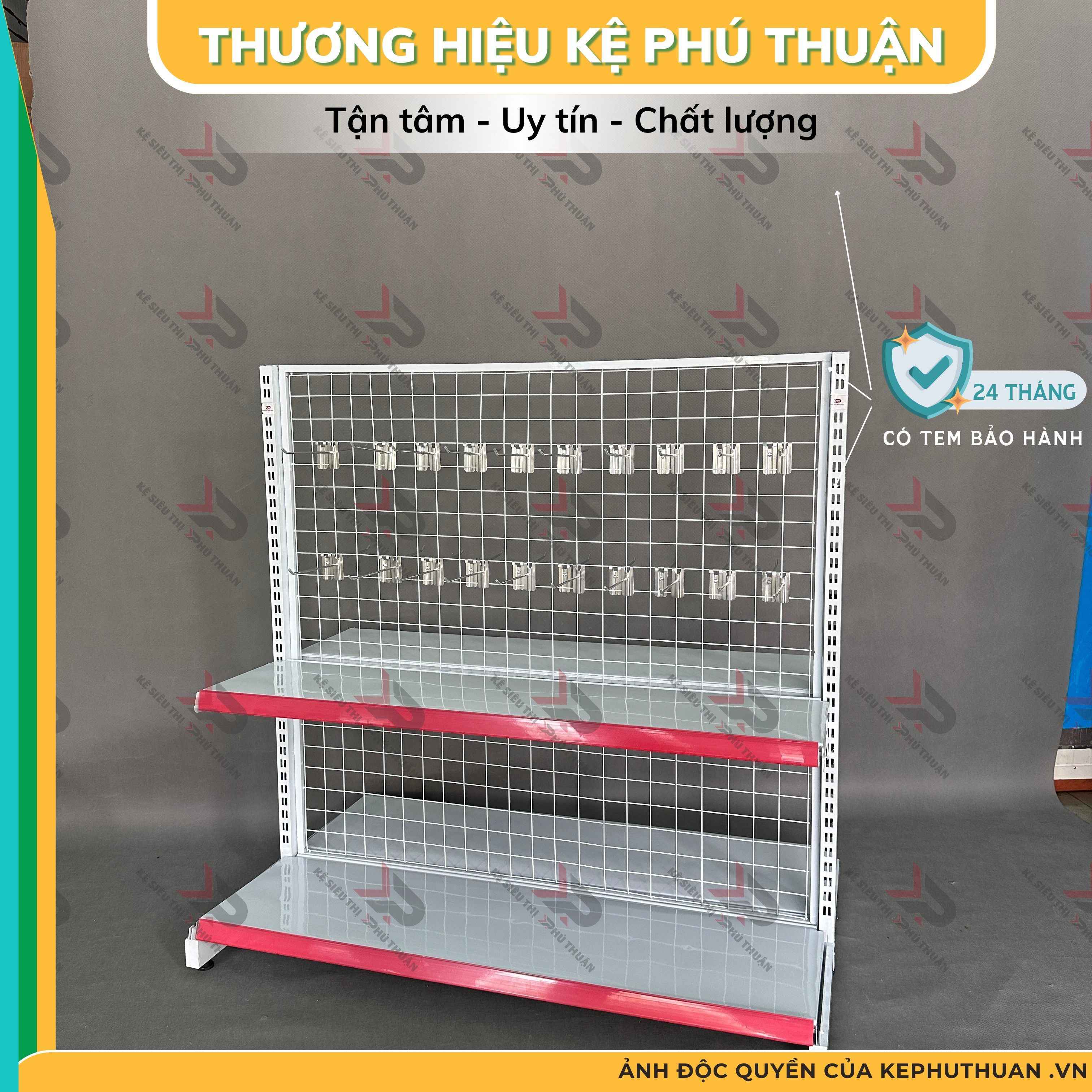 Kệ Móc Lưới Đôi (2 Mặt) Dài 120 x Rộng 70 x Cao 120 x 2 Tầng x 40 Móc Lưới 20cm