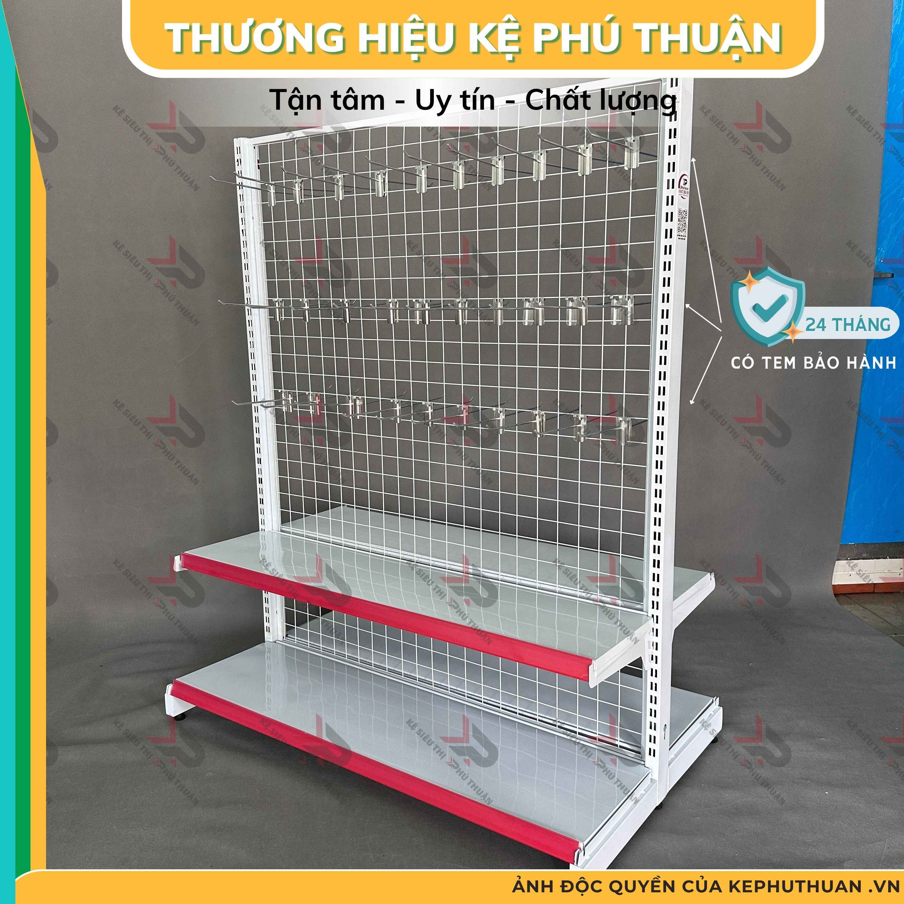 Kệ Móc Lưới Đôi (2 Mặt) Dài 120 x Rộng 70 x Cao 150 x 2 Tầng x 60 Móc Lưới 20cm