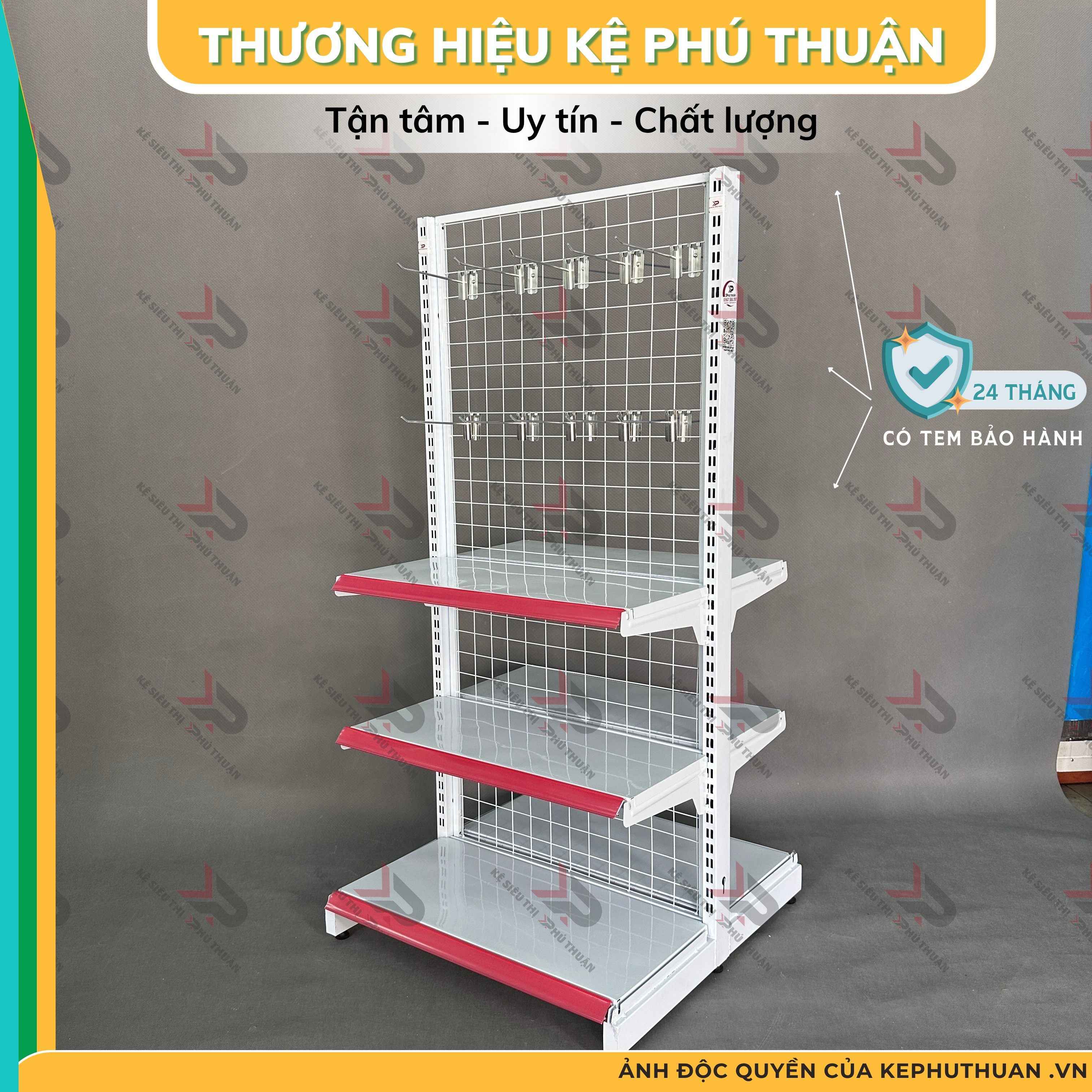 Kệ Móc Lưới Đôi (2 Mặt) Dài 70 x Rộng 70 x Cao 150 x 3 Tầng x 20 Móc Lưới 20cm