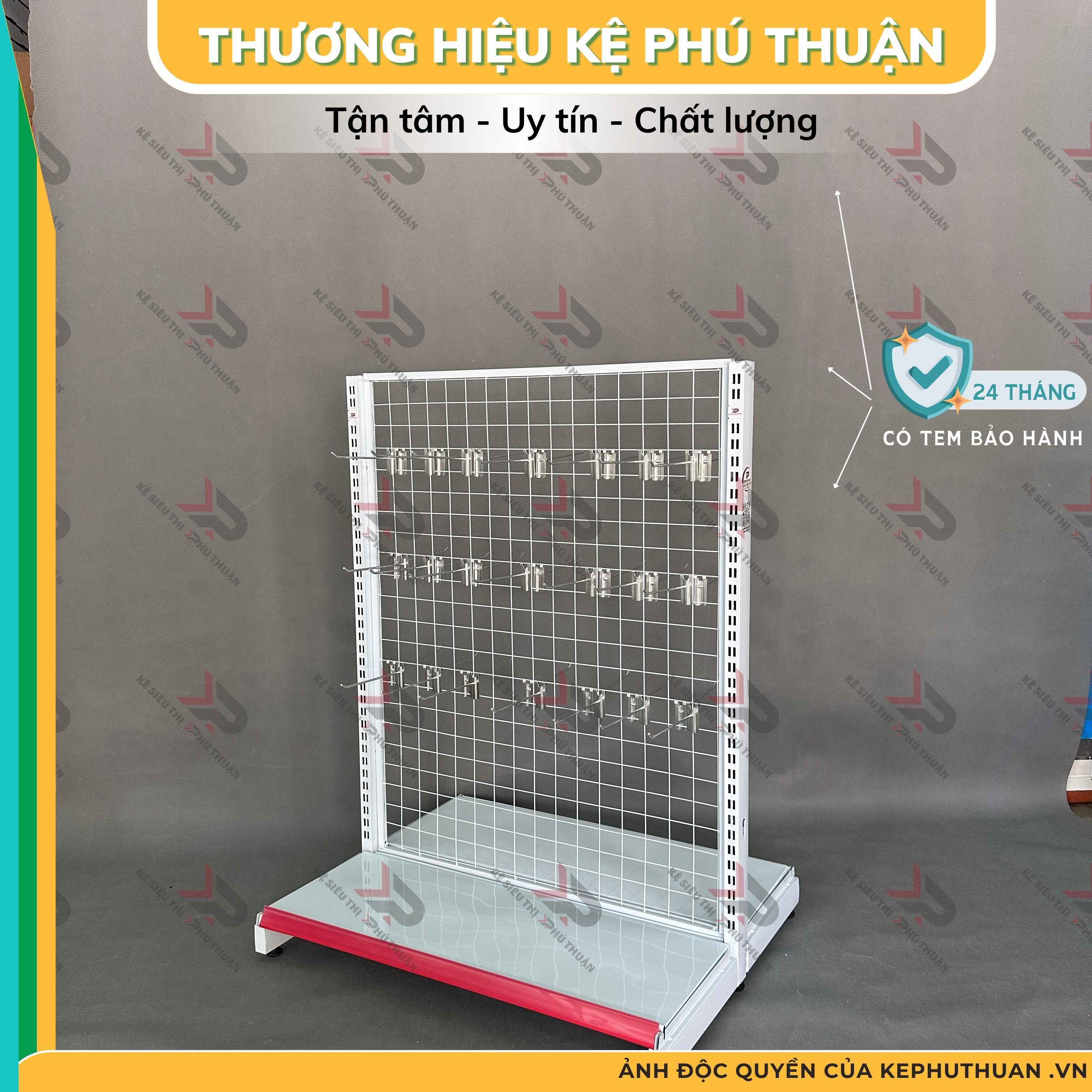 Kệ Móc Lưới Đôi (2 Mặt) Dài 90 x Rộng 70 x Cao 120 x 1 Tầng x 42 Móc Lưới 20cm