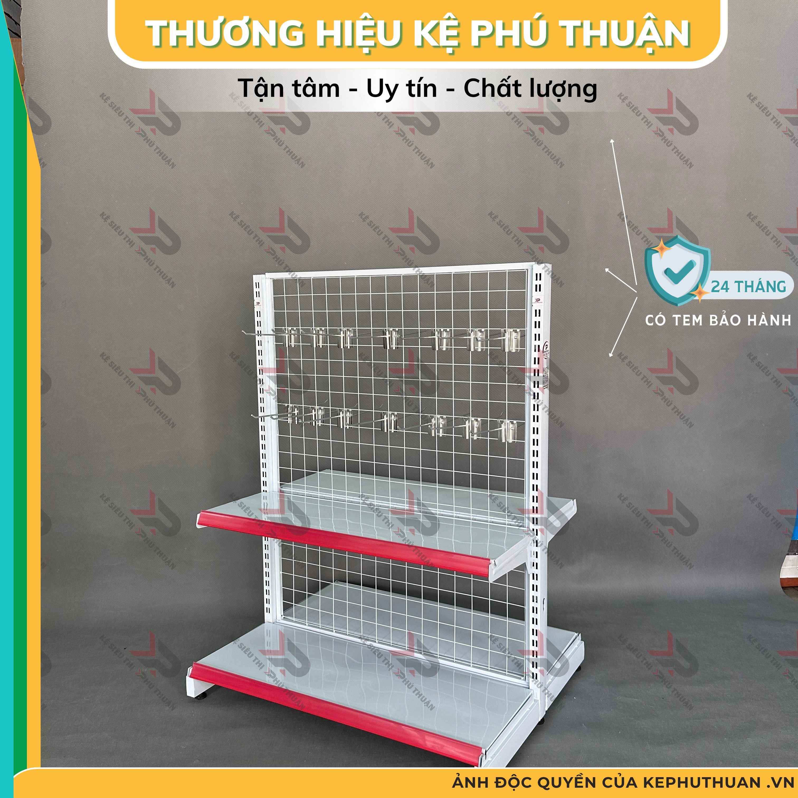 Kệ Móc Lưới Đôi (2 Mặt) Dài 90 x Rộng 70 x Cao 120 x 2 Tầng x 28 Móc Lưới 20cm