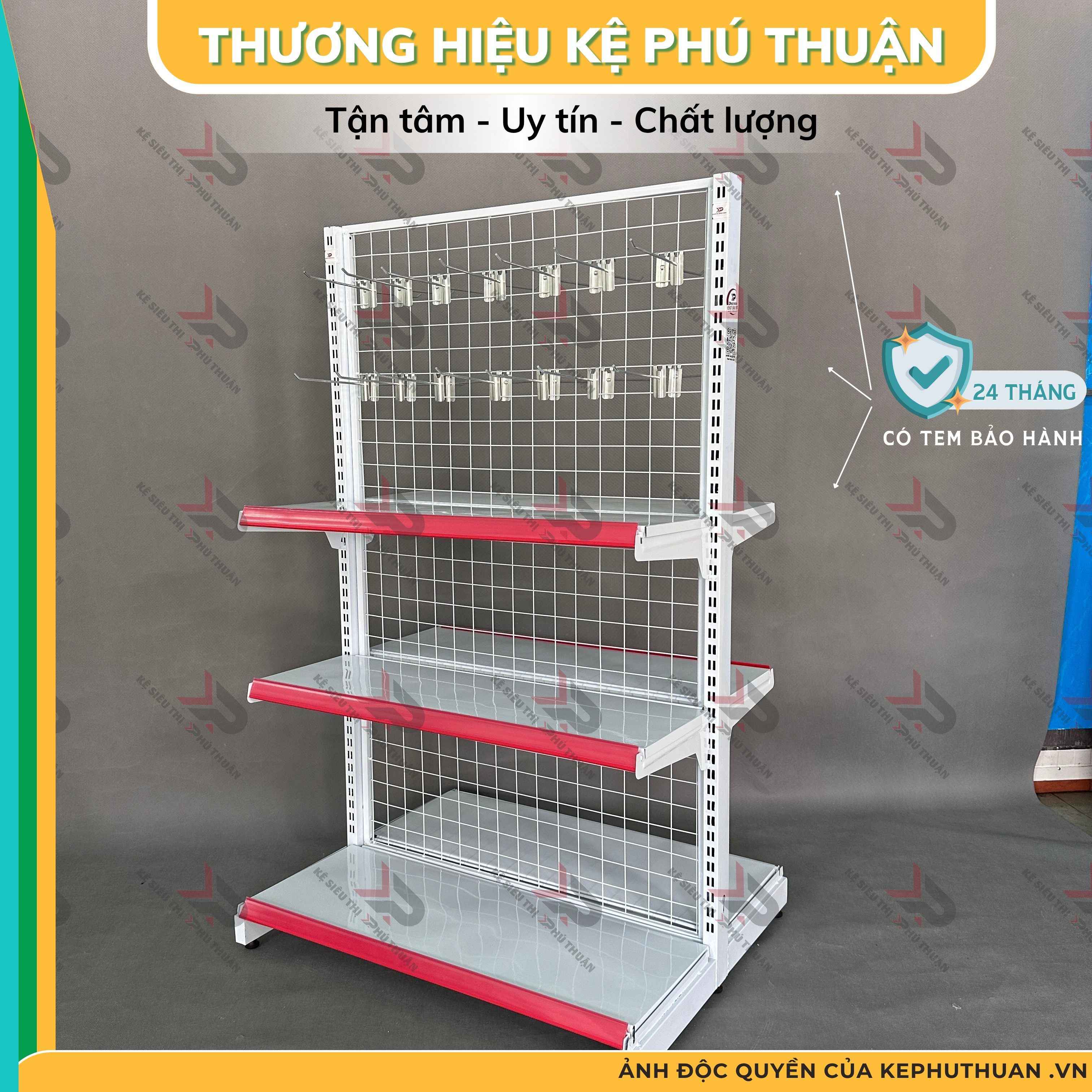 Kệ Móc Lưới Đôi (2 Mặt) Dài 90 x Rộng 70 x Cao 150 x 3 Tầng x 28 Móc Lưới 20cm