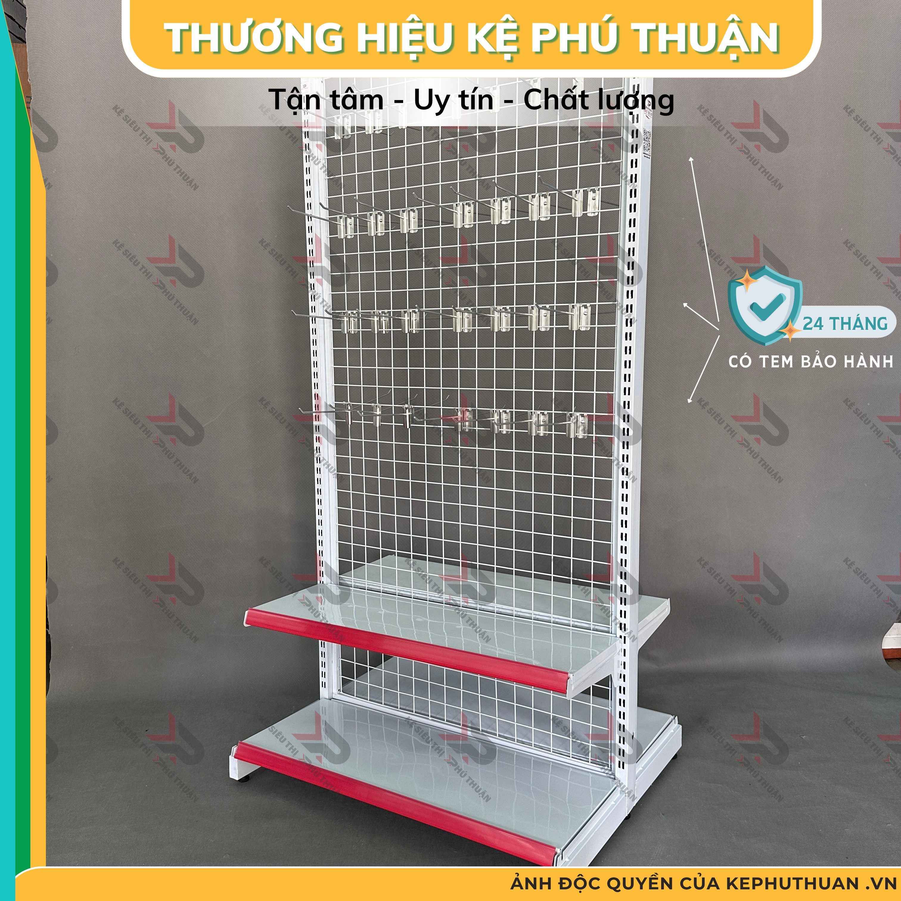 Kệ Móc Lưới Đôi (2 Mặt) Dài 90 x Rộng 70 x Cao 180 x 2 Tầng x 56 Móc Lưới 20cm
