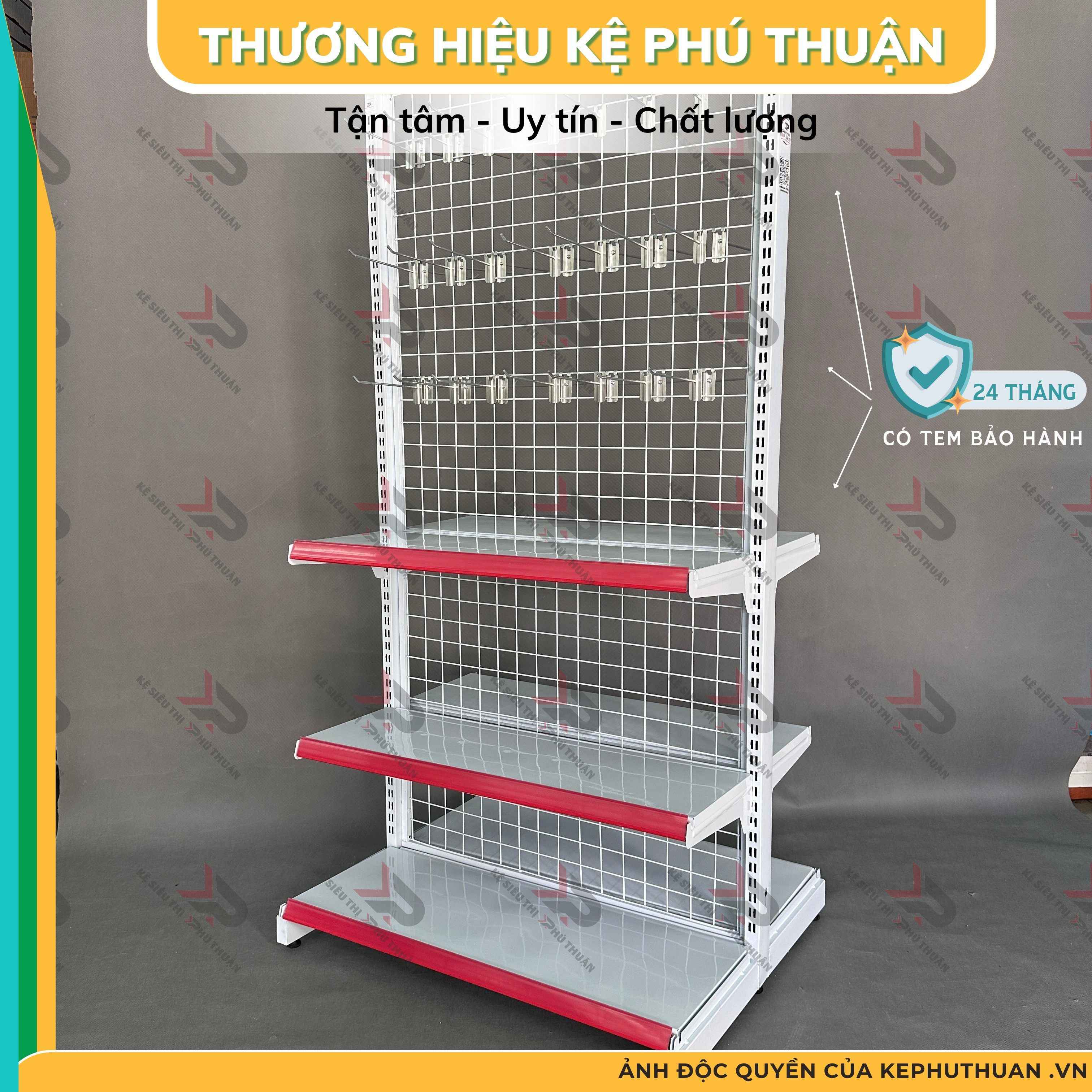 Kệ Móc Lưới Đôi (2 Mặt) Dài 90 x Rộng 70 x Cao 180 x 3 Tầng x 42 Móc Lưới 20cm
