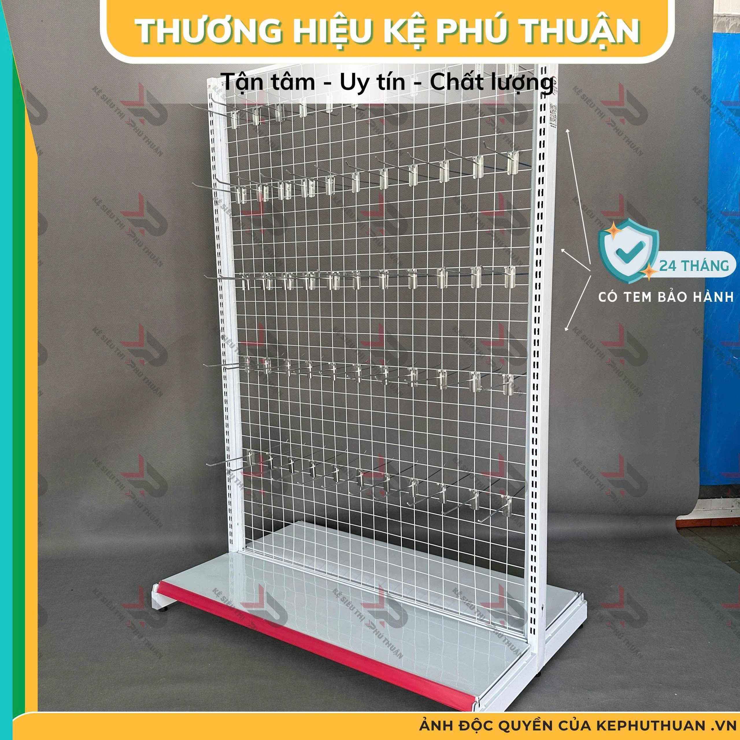Kệ Móc Lưới Đôi (2 Mặt) Dài 120 x Rộng 70 x Cao 150 x 1 Tầng x 80 Móc Lưới 20cm
