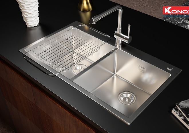 Chậu rửa bát Konox KN8248DOB 2 hố lệch