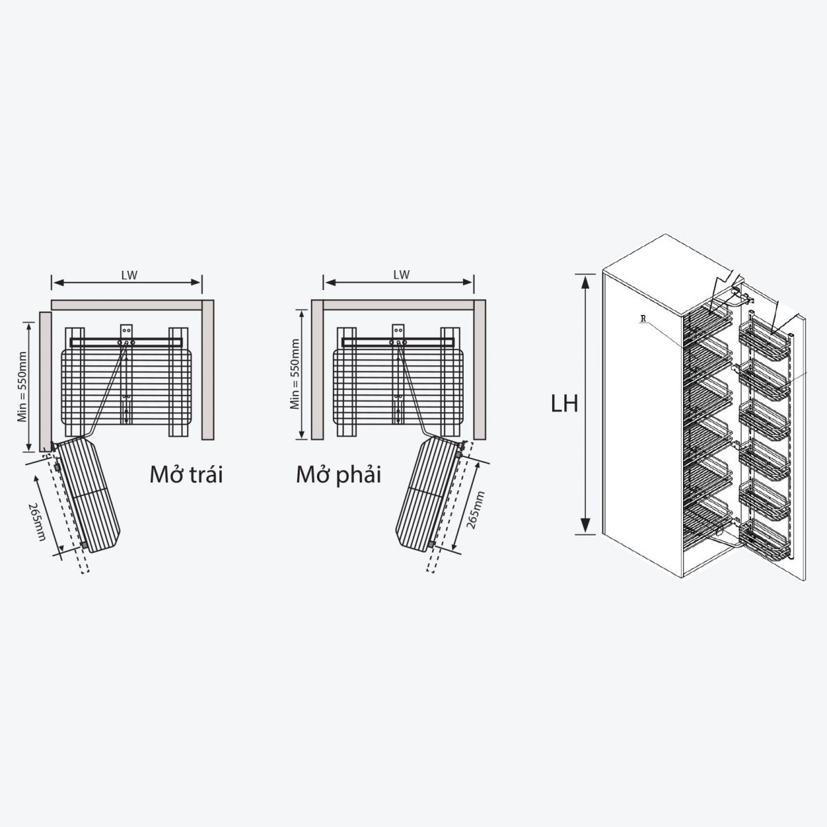 Tủ đồ khô 6 tầng, rổ nan dẹt, cánh mở Garis GS6.60E
