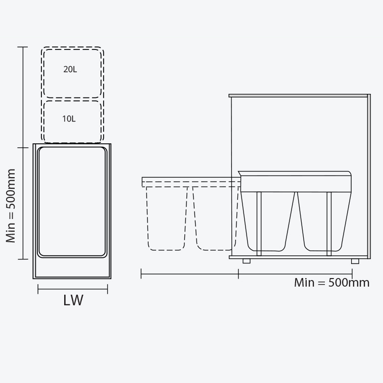 Thùng rác đôi màu ghi xám, 30L  GARIS  GW06
