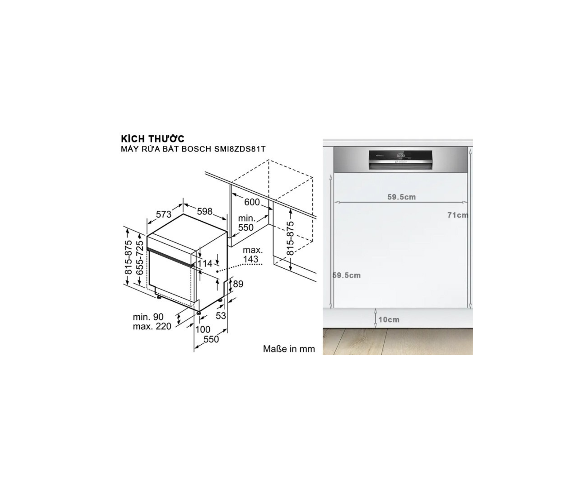 Máy Rửa Bát Bán Âm Phần  Bosch SMI8ZDS81T Series 8 Cao Cấp