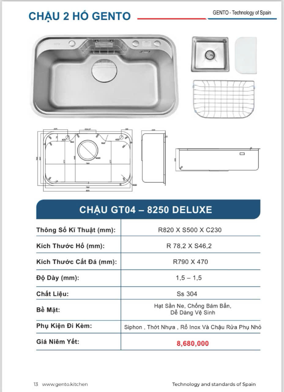 Chậu rửa bát Gento GT04-8250 DELUX
