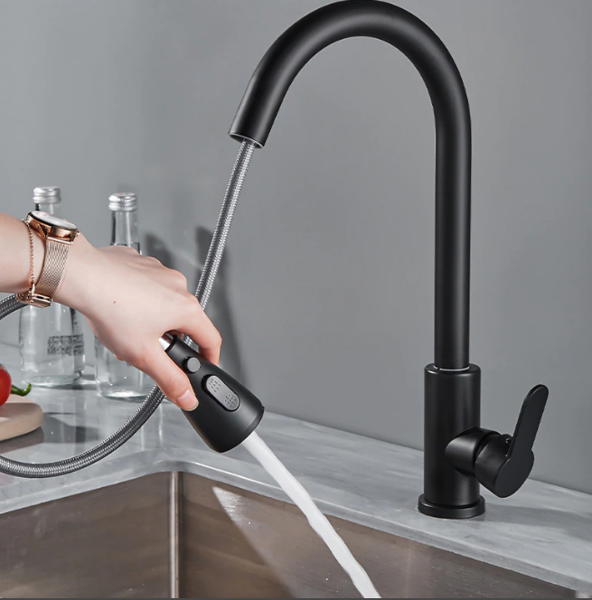 Vòi rửa bát nóng lạnh dây rút Roslerer RL-805 black