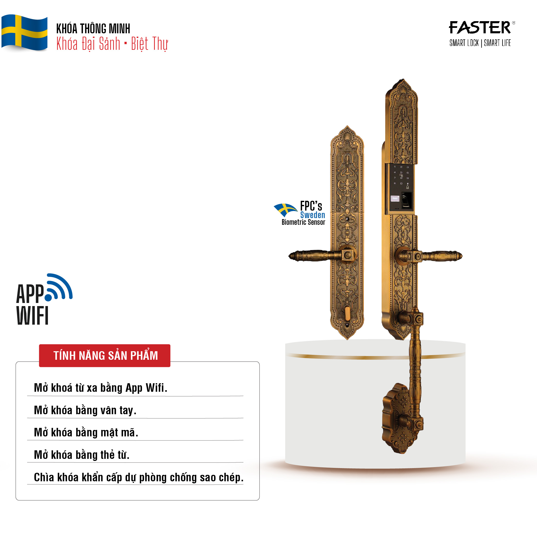 KHÓA CỬA ĐẠI SẢNH FASTER FS 009 AC