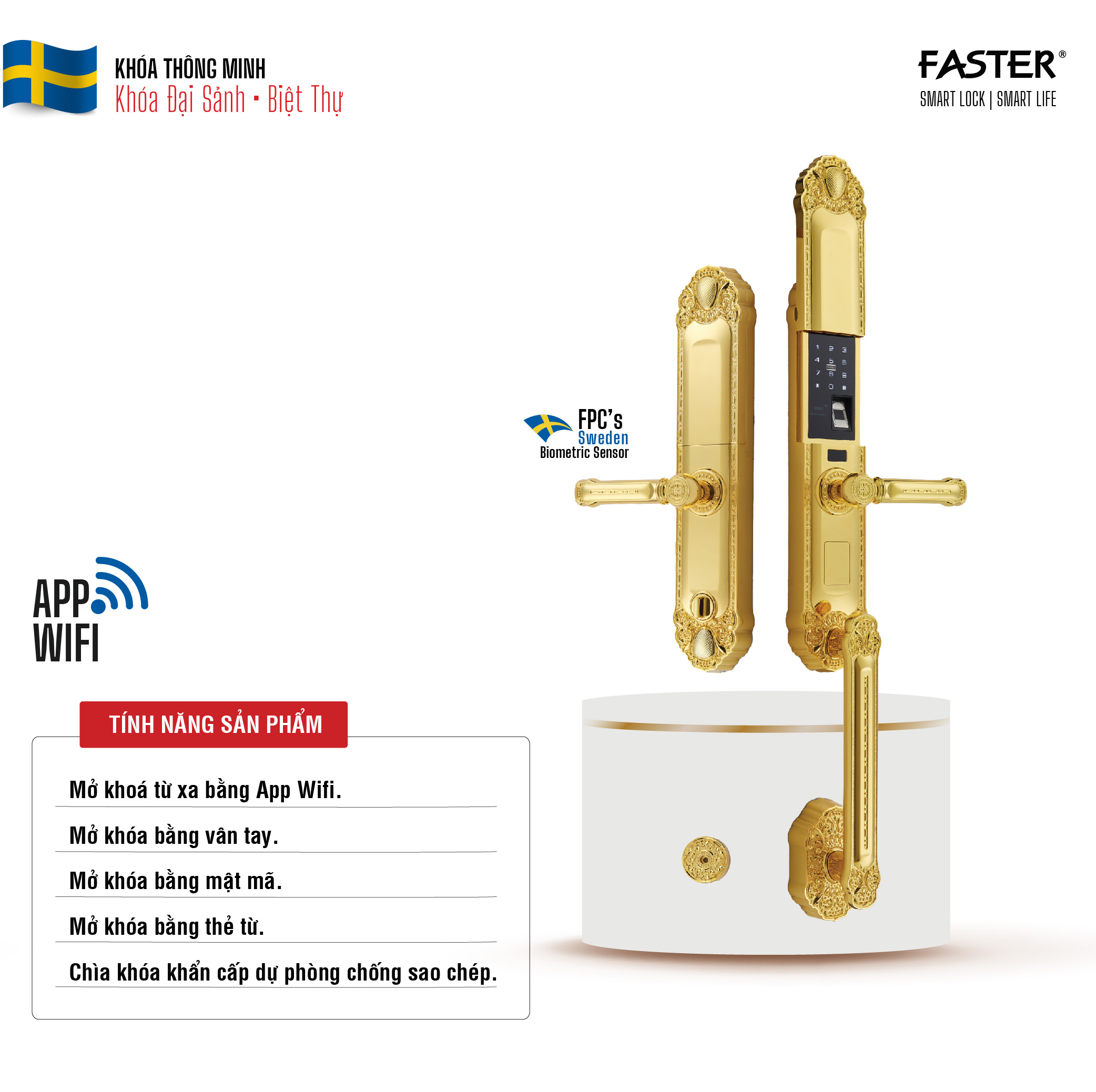 KHÓA CỬA ĐẠI SẢNH FASTER FS039 24K