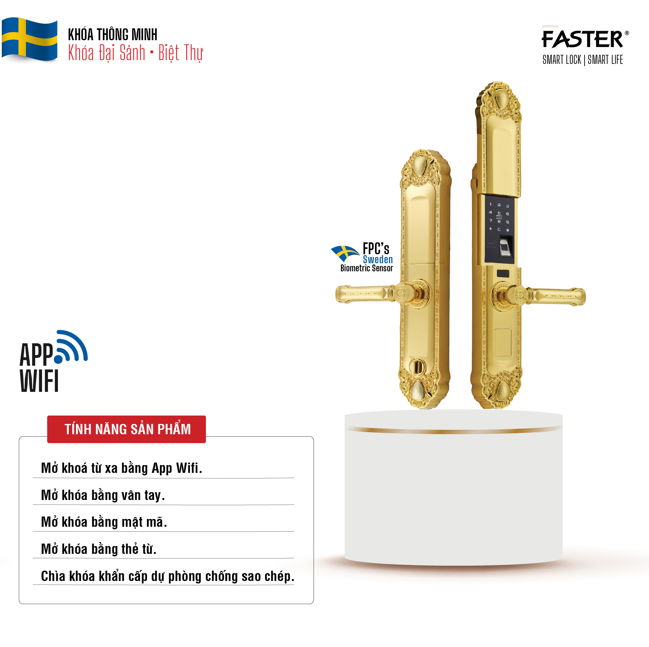 KHÓA CỬA ĐẠI SẢNH FASTER FS039-1 24K
