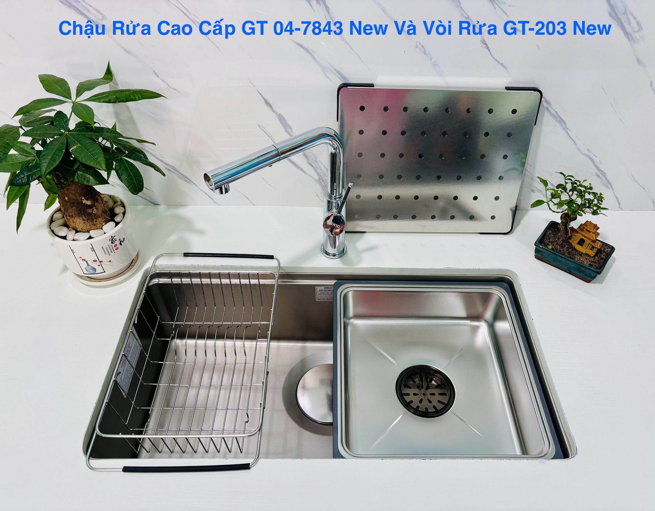 Vòi rửa bát nóng lạnh dây rút Gento GT04-203 New