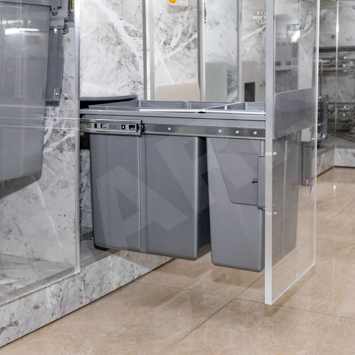 Thùng rác đôi màu ghi xám, 30L  GARIS  GW06