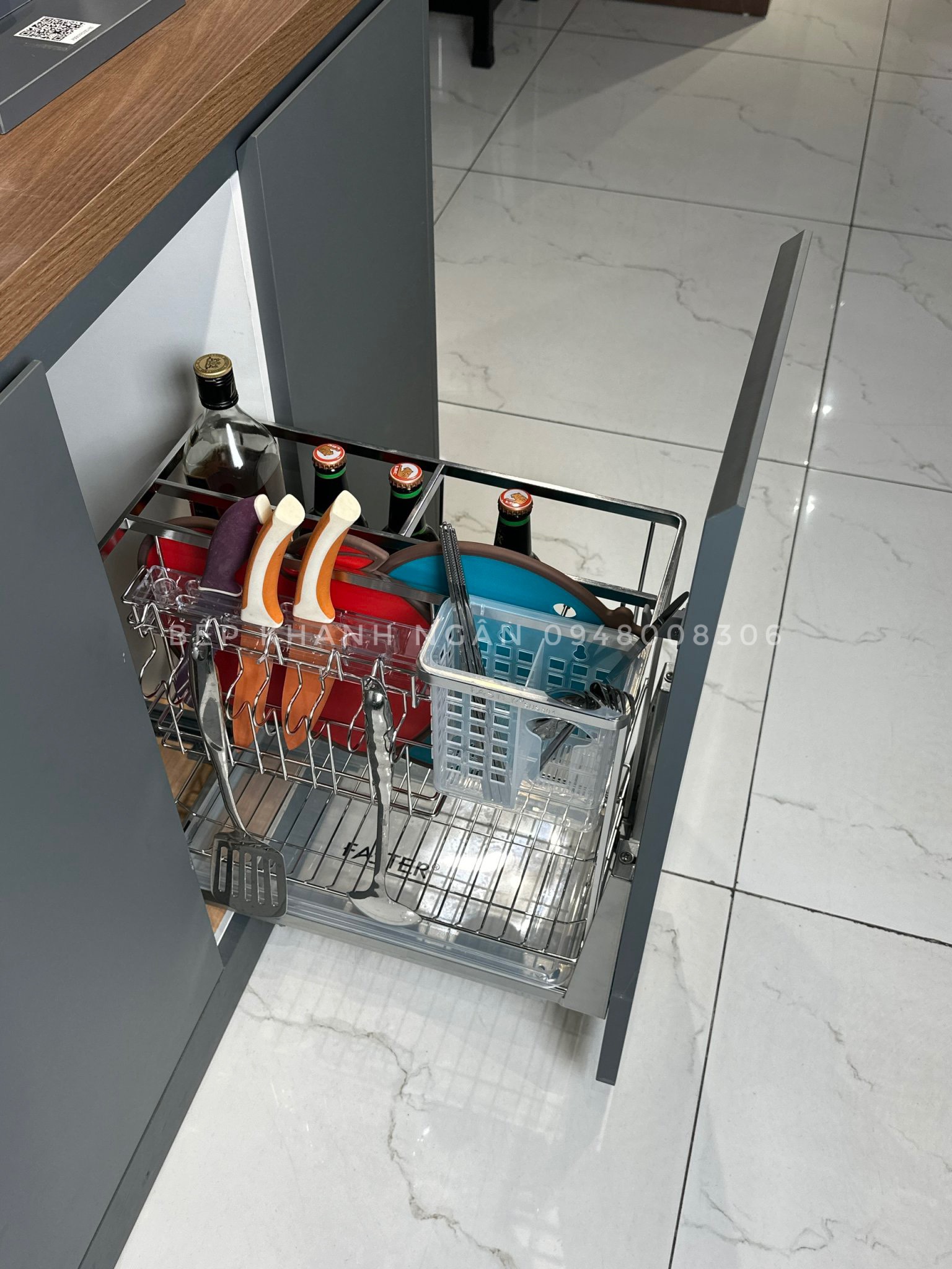 Combo 6 món phụ kiện tủ bếp Faster màu Xám