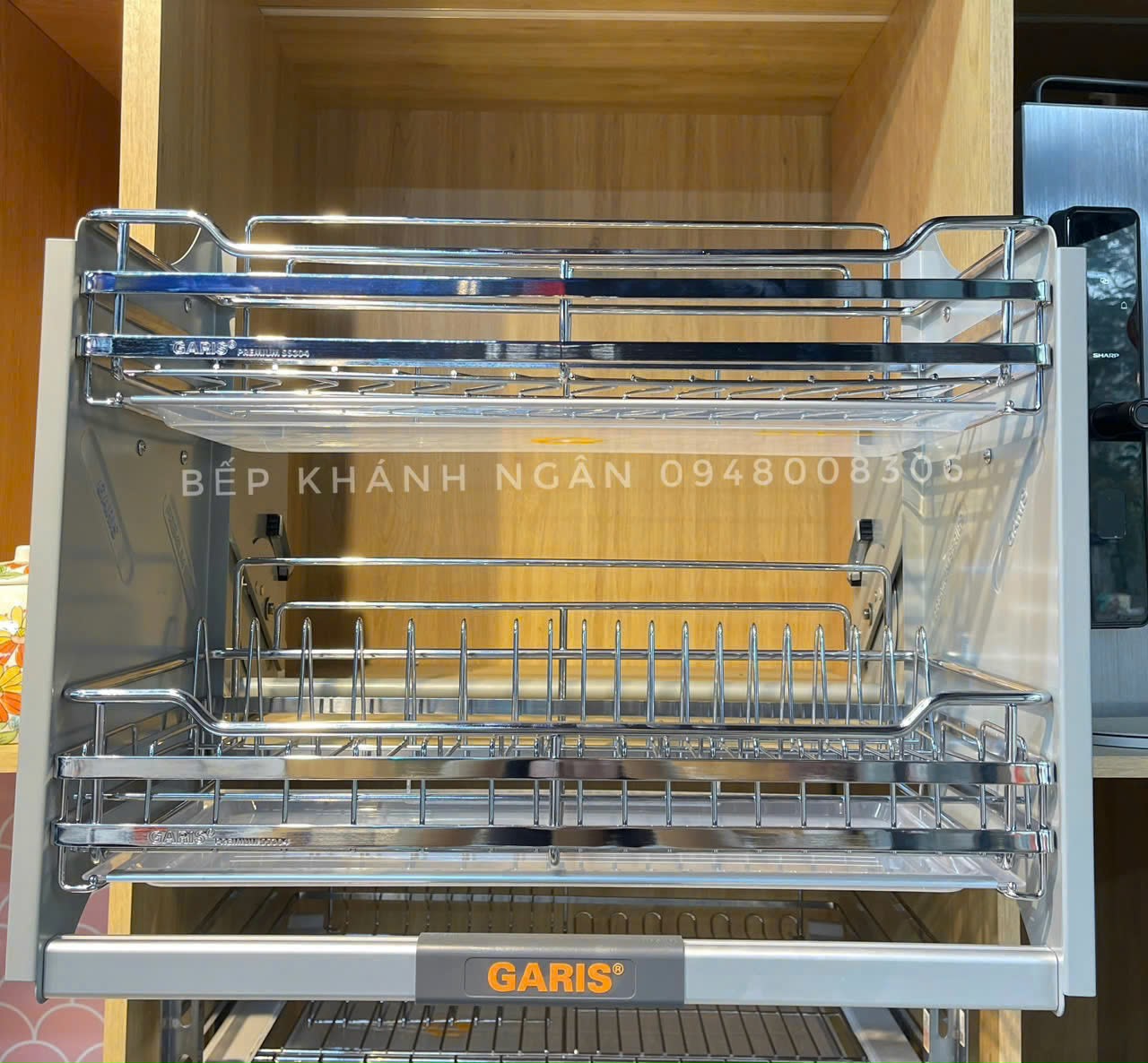 Giá bát đĩa nâng hạ cơ, rổ nan dẹt, inox 304 Garis GL06C