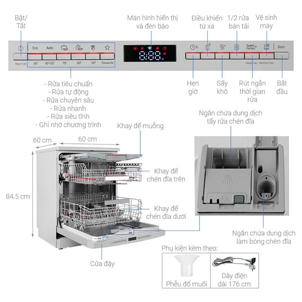 Máy rửa bát độc lập Bosch SMS6ZCI08E Serie 6 sấy Zeolith