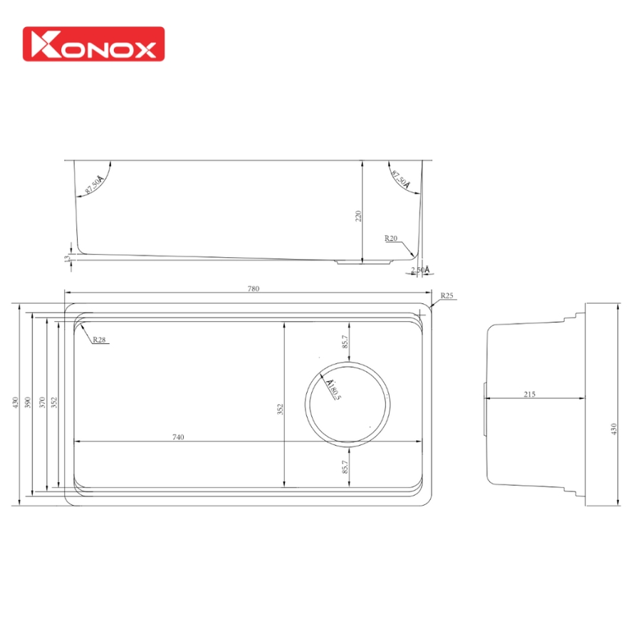 Chậu rửa bát Konox phong cách Nhật bề mặt mịn Tari 780SM