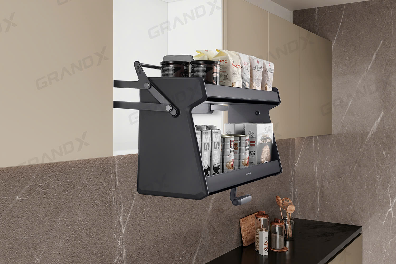 Giá gia vị nâng hạ GrandX hợp kim Titanium