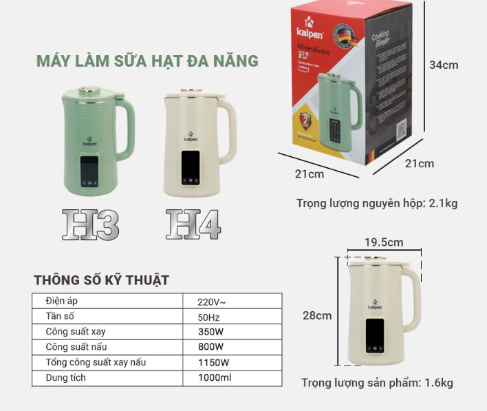 Máy làm sữa hạt Kalpen H4 1000ml