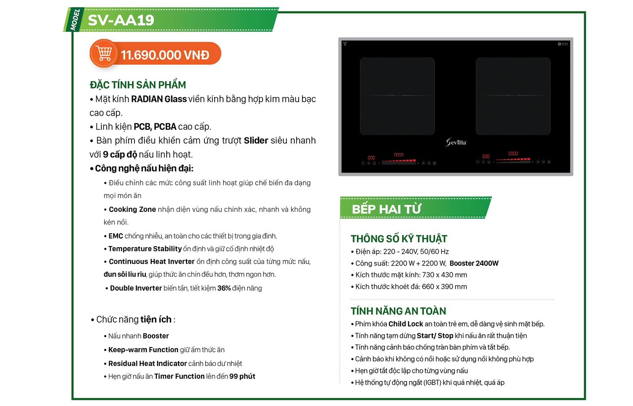Bếp từ đôi Sevilla SV AA19