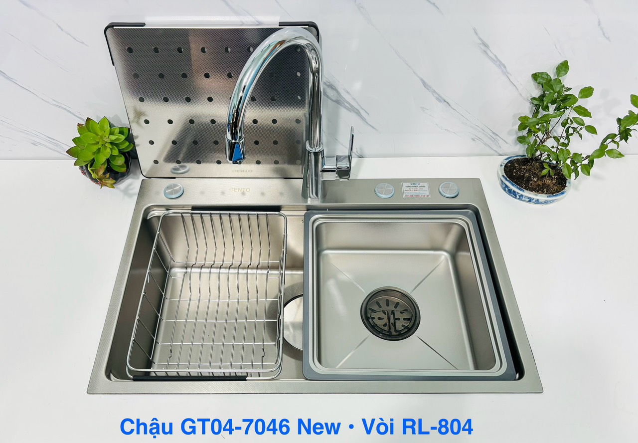 Chậu rửa bát một hố Gento GT04-7046 inox hạt linen chống xước