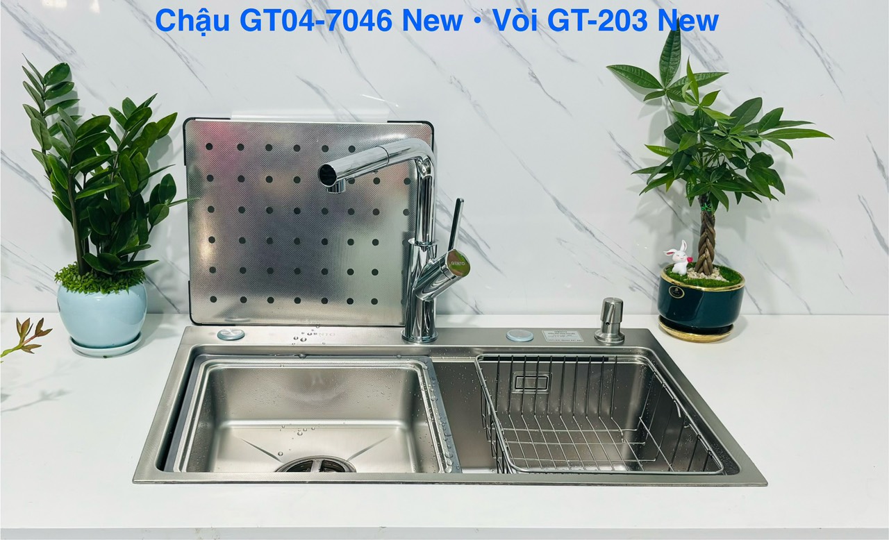 Chậu rửa bát một hố Gento GT04-7046 inox hạt linen chống xước