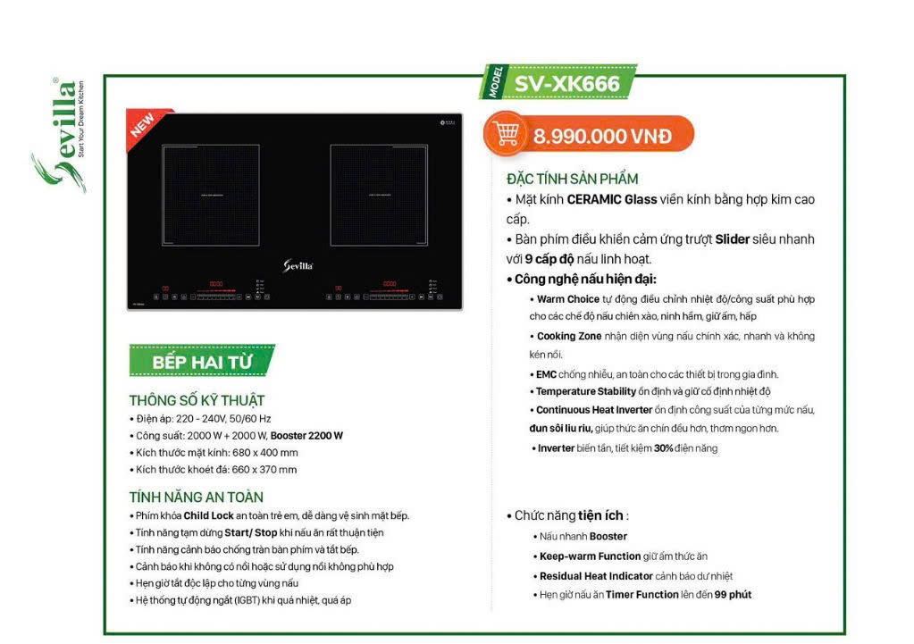 Bếp từ đôi Sevilla XK666