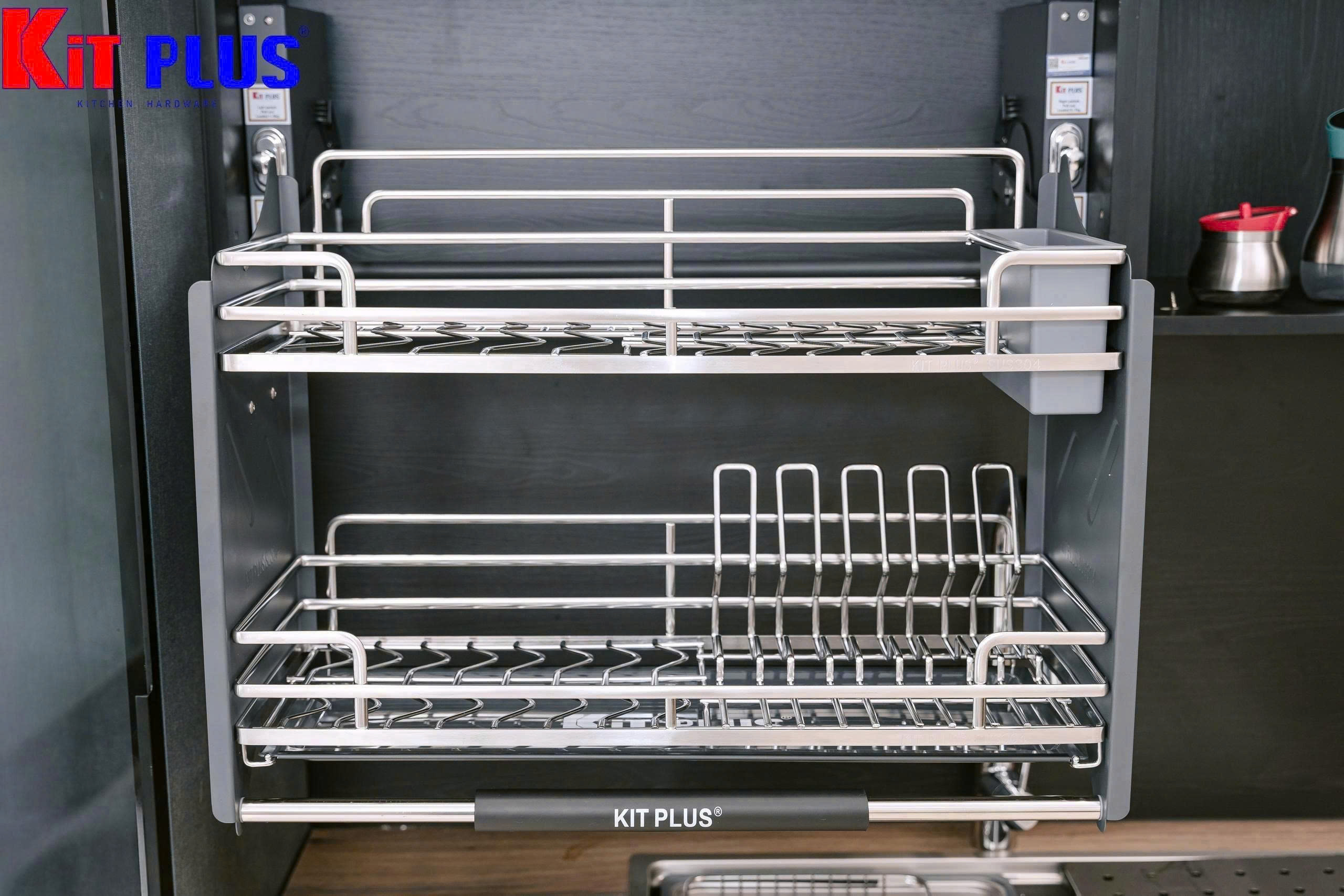 Kệ Bát Đĩa Nâng Hạ Nan OVAL Inox 304 KitPlus