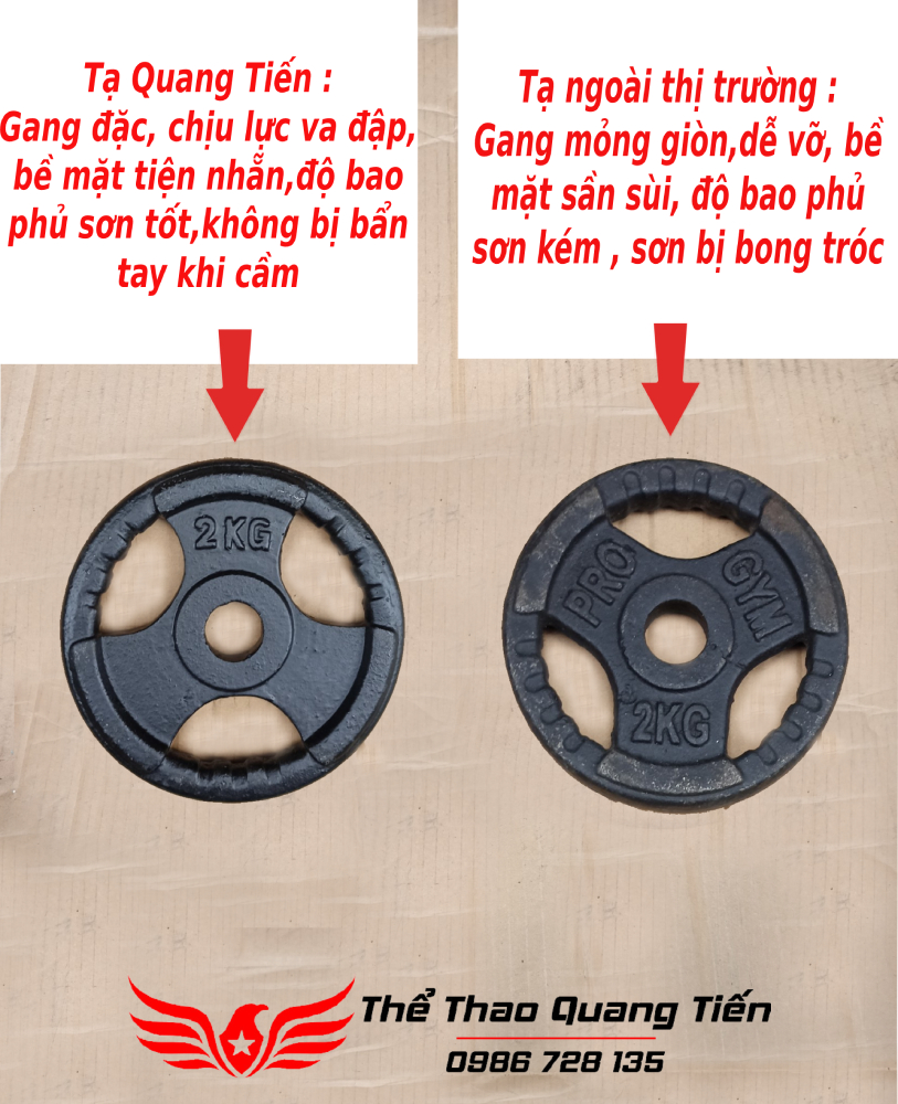 Tạ bánh gang 2 kg, miếng tạ gang 2 kg , đĩa tạ gang 2kg 3 cánh QT08