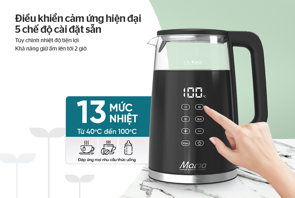 Ấm siêu tốc thủy tinh 1.7L Sunhouse Mama SHD1333