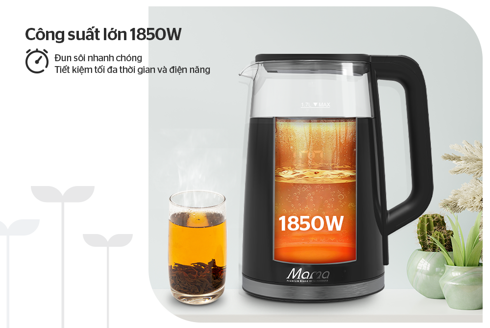 Ấm siêu tốc thủy tinh 1.7L Sunhouse Mama SHD1333