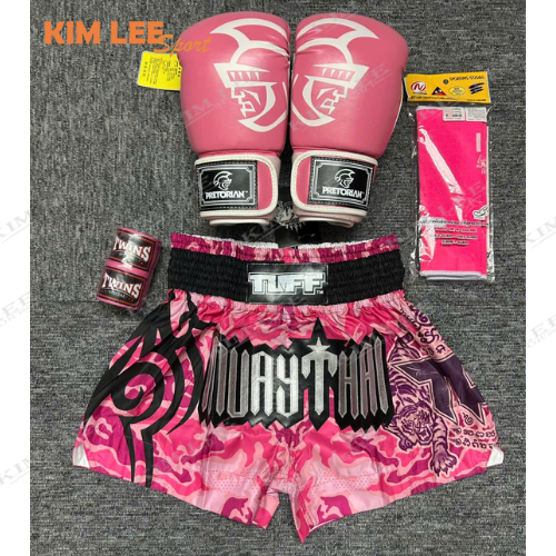 COMBO TẬP BOXING CƠ BẢN GĂNG BOXING + BĂNG ĐA + QUẦN MUAY + TẤT BẢO VỆ - Hồng
