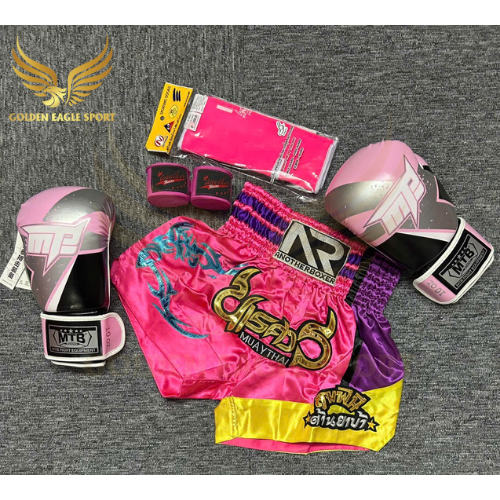 COMBO TẬP BOXING CƠ BẢN GĂNG BOXING + BĂNG ĐA + QUẦN MUAY + TẤT BẢO VỆ - Hồng
