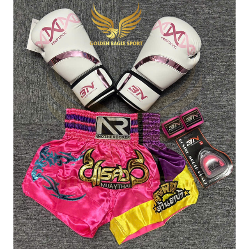 COMBO TẬP BOXING CƠ BẢN GĂNG BOXING + BĂNG ĐA + QUẦN MUAY + TẤT BẢO VỆ - Hồng