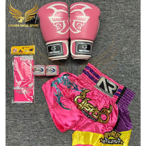 COMBO TẬP BOXING CƠ BẢN GĂNG BOXING + BĂNG ĐA + QUẦN MUAY + TẤT BẢO VỆ - Hồng