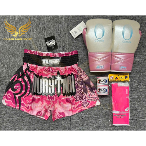 COMBO TẬP BOXING CƠ BẢN GĂNG BOXING + BĂNG ĐA + QUẦN MUAY + TẤT BẢO VỆ - Hồng