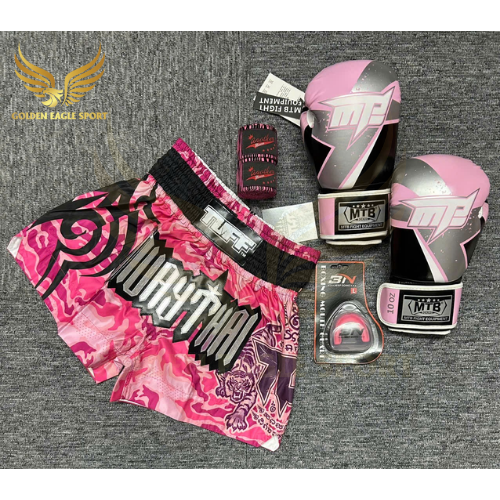 COMBO TẬP BOXING CƠ BẢN GĂNG BOXING + BĂNG ĐA + QUẦN MUAY + TẤT BẢO VỆ - Hồng