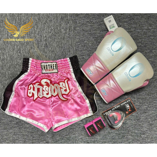 COMBO TẬP BOXING CƠ BẢN GĂNG BOXING + BĂNG ĐA + QUẦN MUAY + TẤT BẢO VỆ - Hồng