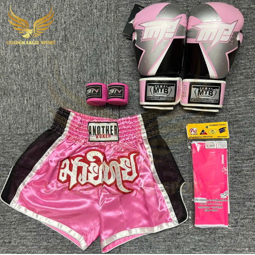 COMBO TẬP BOXING CƠ BẢN GĂNG BOXING + BĂNG ĐA + QUẦN MUAY + TẤT BẢO VỆ - Hồng