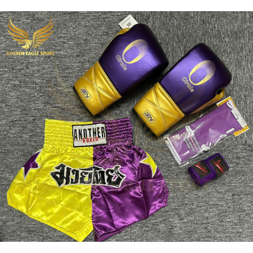 COMBO TẬP BOXING CƠ BẢN GĂNG BOXING + BĂNG ĐA + QUẦN MUAY + TẤT BẢO VỆ - TÍM