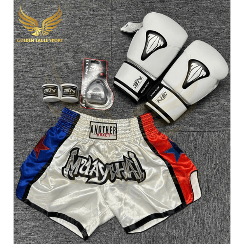 COMBO TẬP BOXING CƠ BẢN GĂNG BOXING + BĂNG ĐA + QUẦN MUAY + TẤT BẢO VỆ - TRẮNG