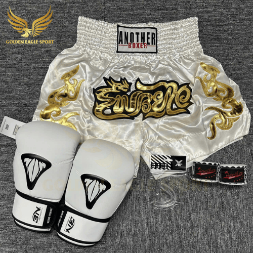 COMBO TẬP BOXING CƠ BẢN GĂNG BOXING + BĂNG ĐA + QUẦN MUAY + TẤT BẢO VỆ - TRẮNG